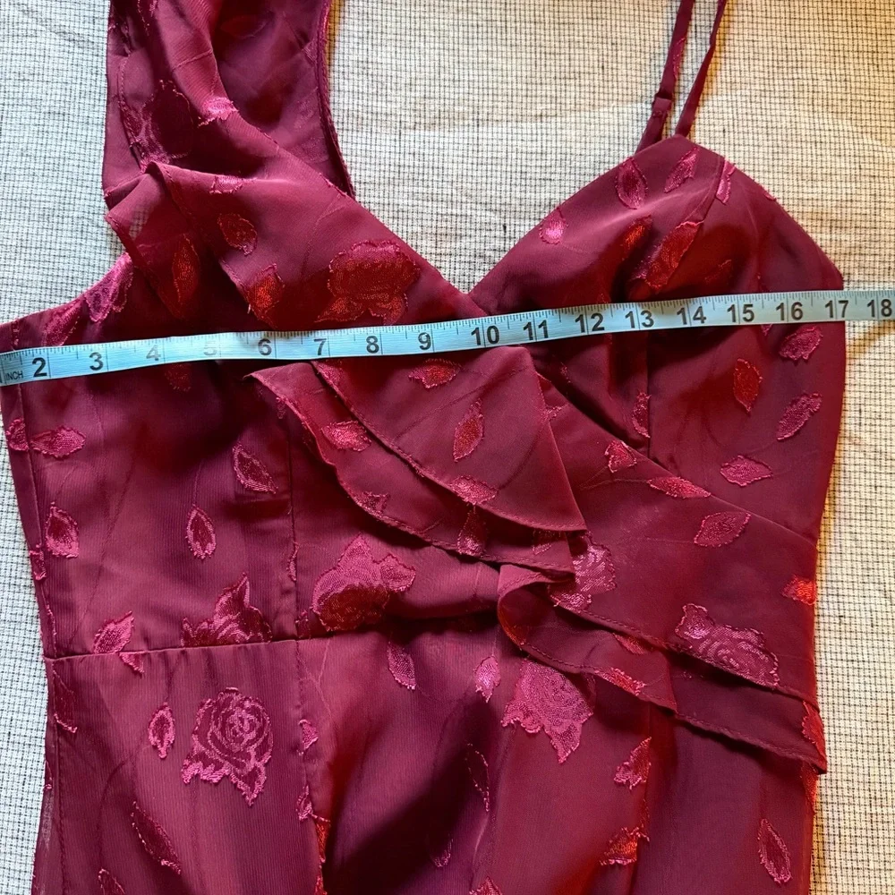 Lulu's Wine Ruffle High-Low Slip Dress - Picture 4 of 4
